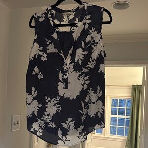 LOFT Navy and White Floral Blouse